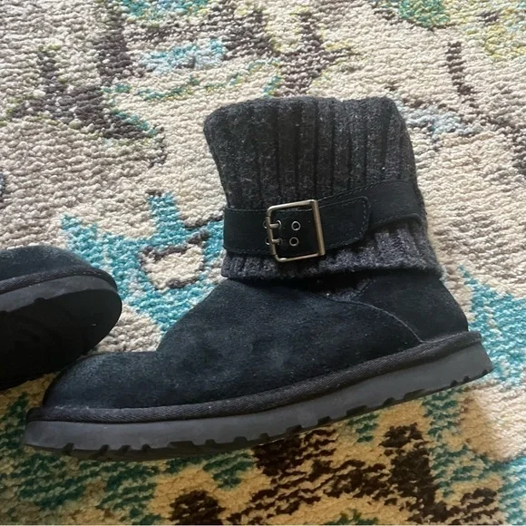 Black suede UGG sheepskin knit winter designer boots